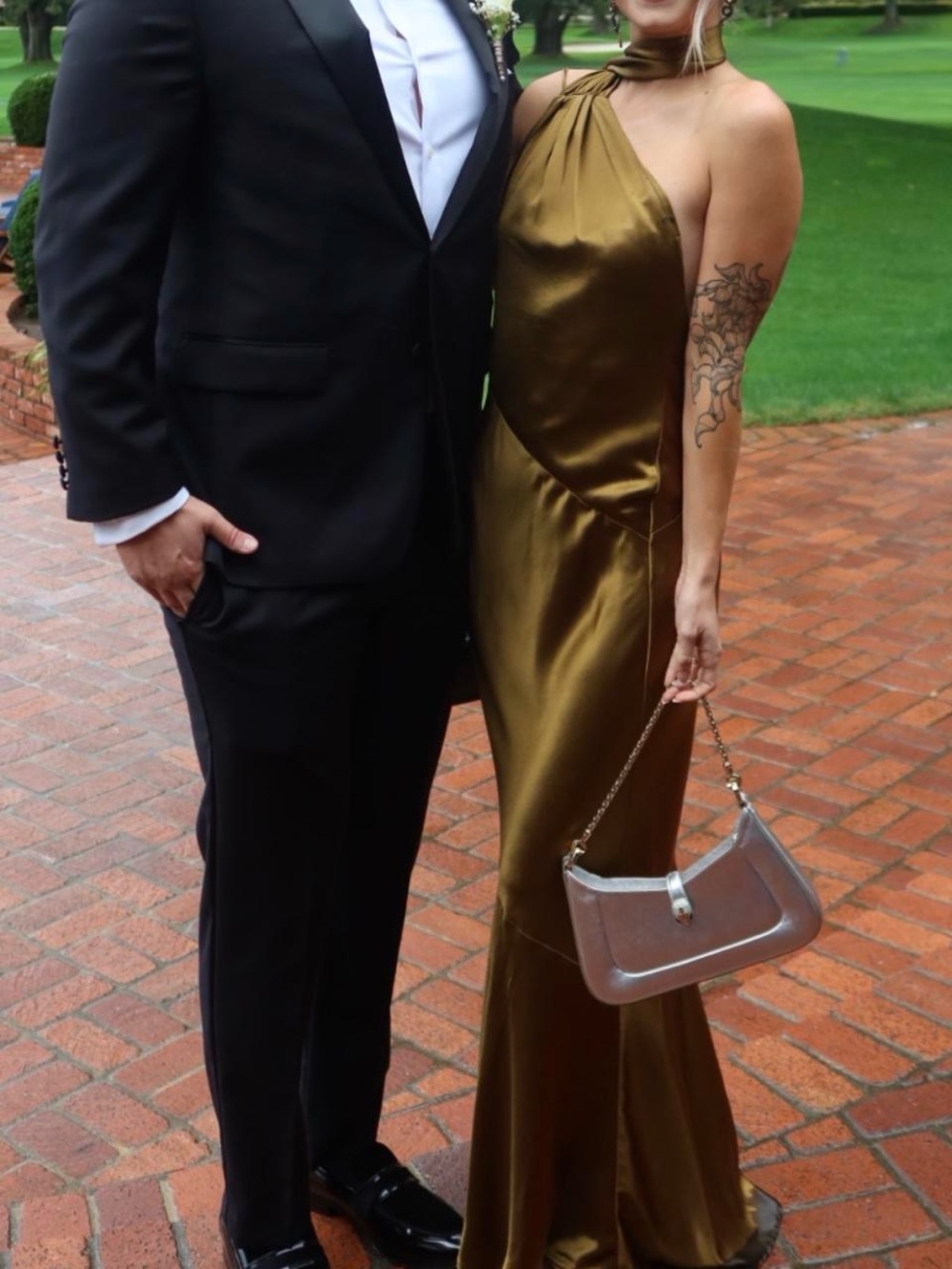Retrofete Mustard One-Shoulder Satin Maxi Dress - Picture 8 of 8